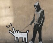 Cuadro de Banksy: Paseando el Perro de Haring