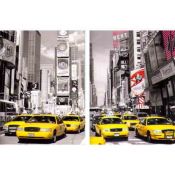 Diptych, yellow taxis in New York