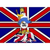 Homer y The Who con bandera inglesa
