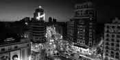 FOTOGRAFIA AEREA de GRAN VIA, MADRID. MURAL NOCHE
