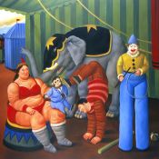 Cuadro de BOTERO: Gente del circo con elefante
